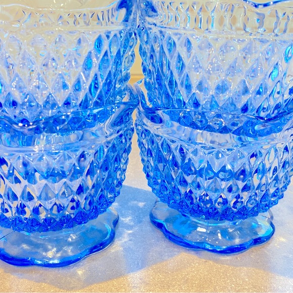Vintage Diamond Point Ice Blue Indiana Glass Footed Bowl Scalloped set of 4 - Picture 9 of 9